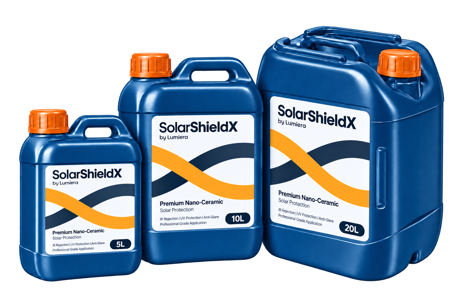 Embalagens SolarShieldX de 5, 10 e 20 litros